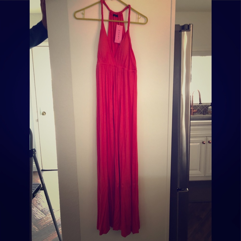 Long coral cotton summer dress